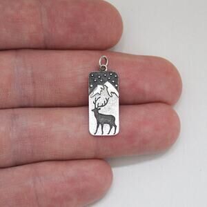 Sterling Silver Deer, Snow Covered Mountain, and Starry Sky Charm